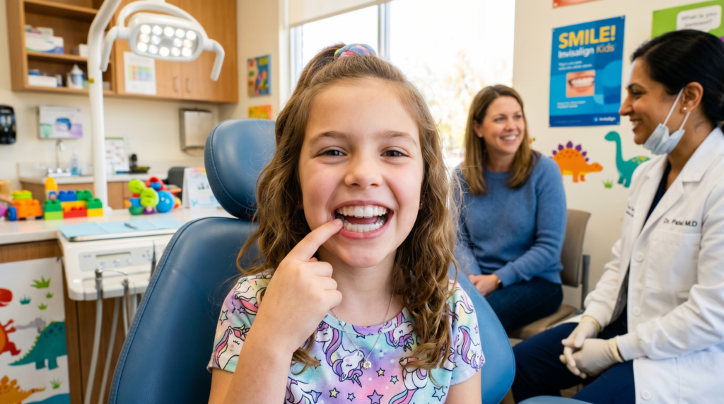 Enfant souriant avec aligneurs Invisalign | Pédodontie Cabinet du Souverain Bruxelles